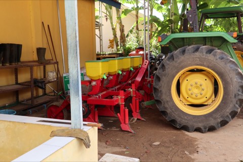 Tractor-mounted planter and seeder prepared for field work
